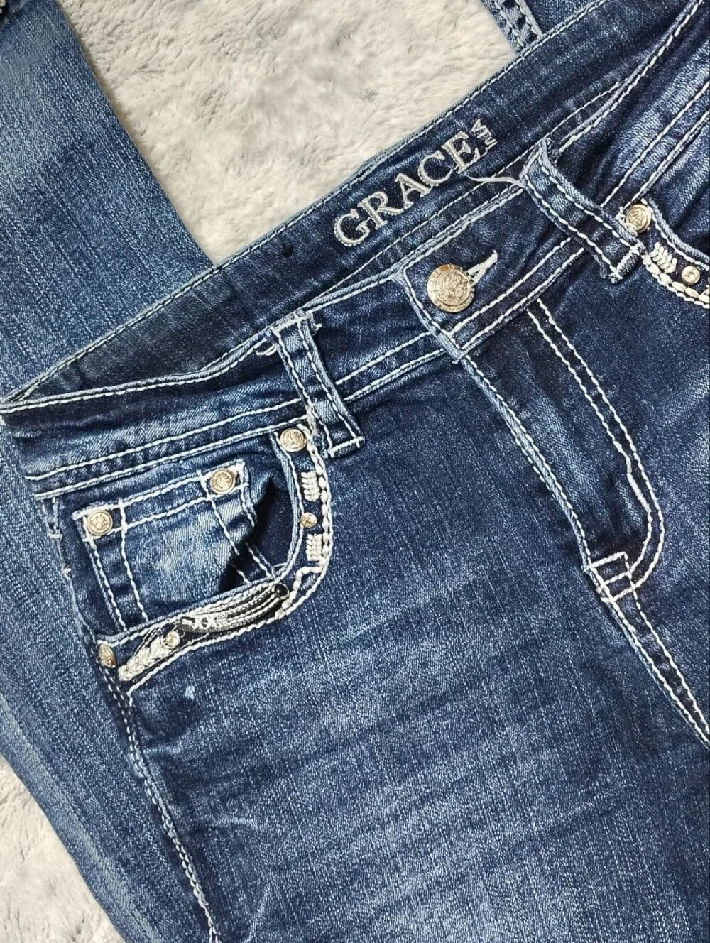 Grace in LA  Embellished Dark Boot Cut Jeans Women's 26 Mcbling Y2K Retro 2000